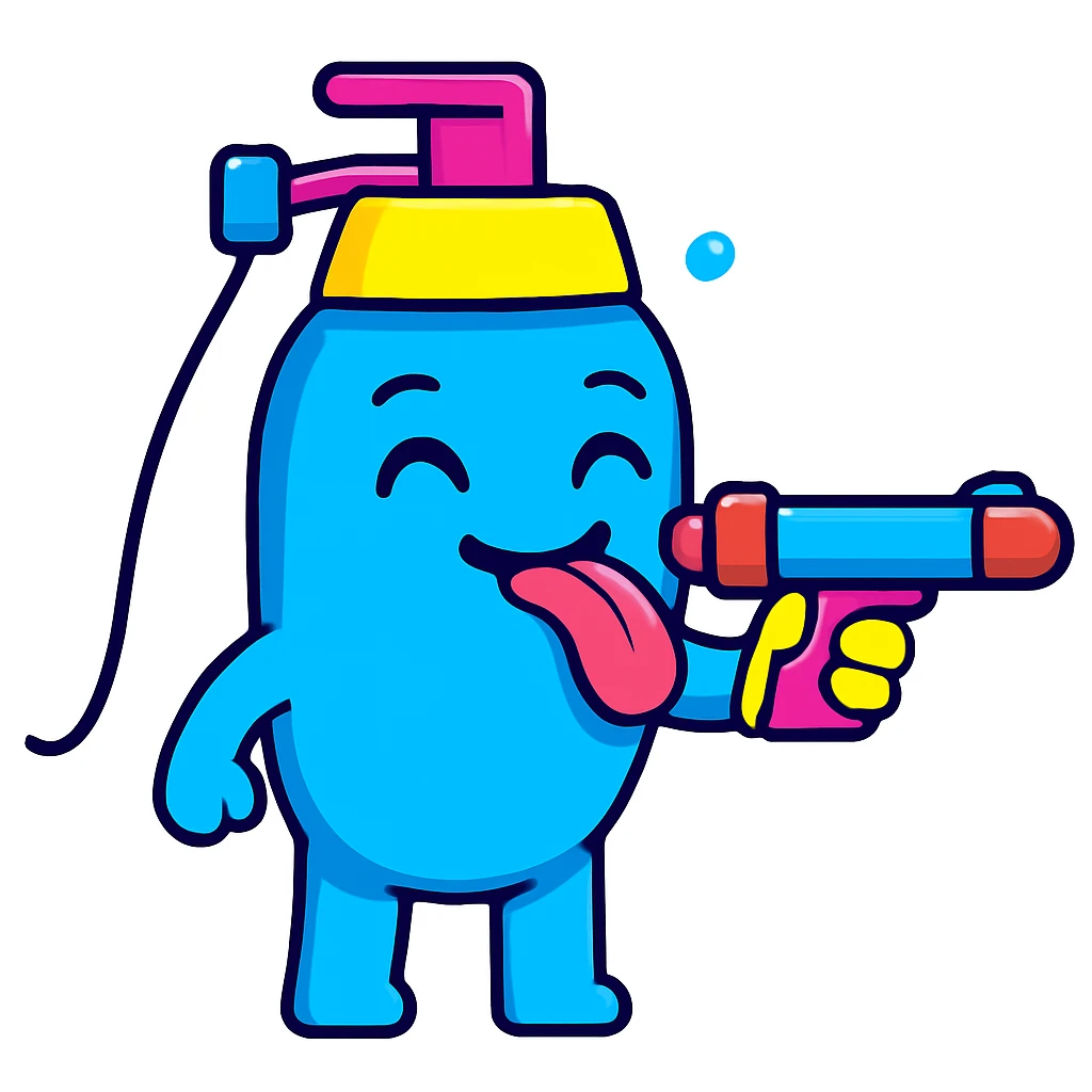 Edit the emoji so it is putting the water gun toward its tongue, keeping the bright and cartoonish style. emoji