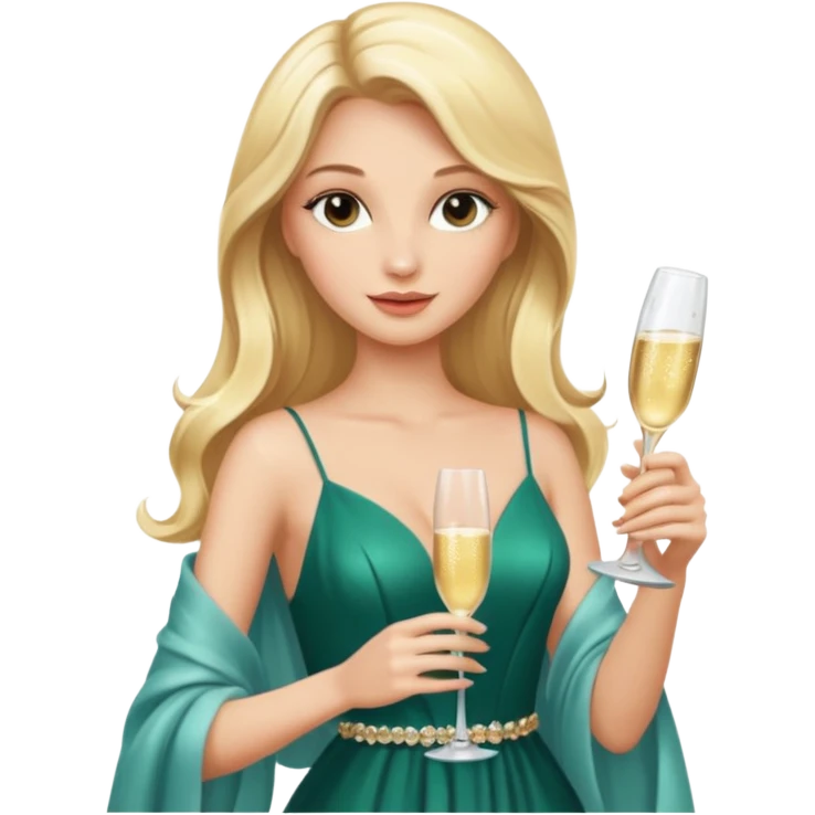 Glamorous blonde lady holding champagne bottle, long hair emoji