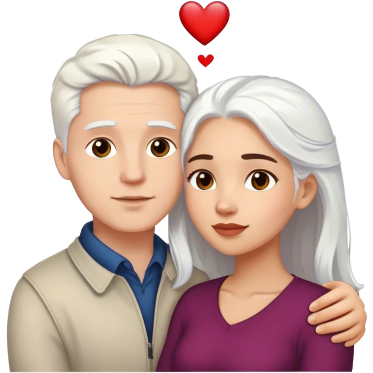 Latin girl and white guy with white hair love emoji