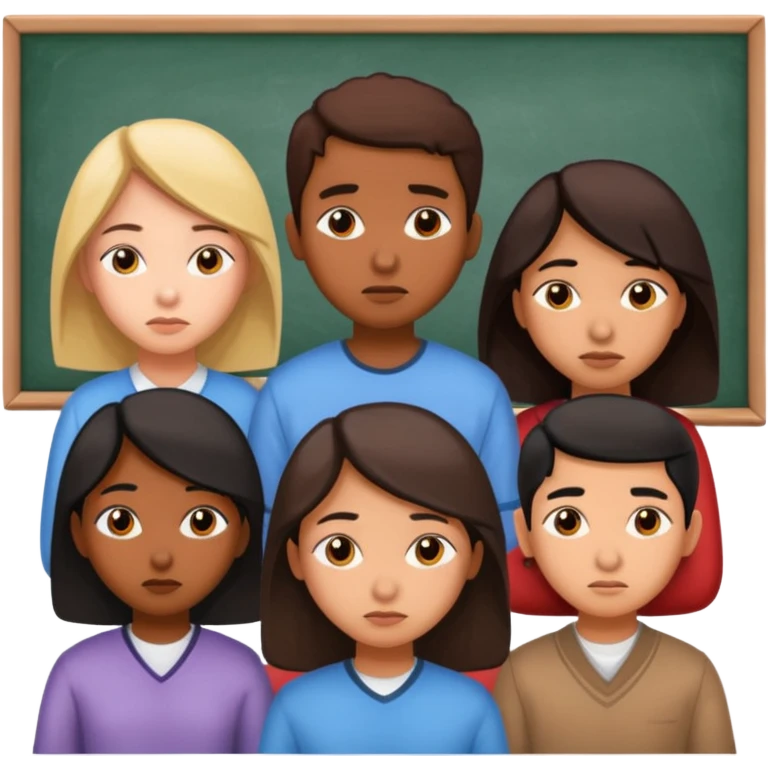 грустная группа студентов из разных стран: африканский, азиатский, индиец emoji