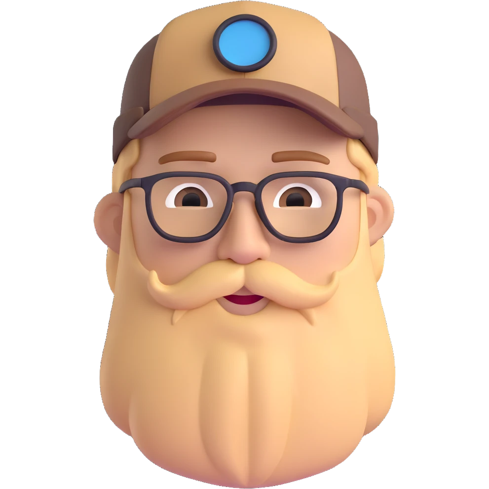 Adventurer with glasses, a beard and tan colored cap emoji