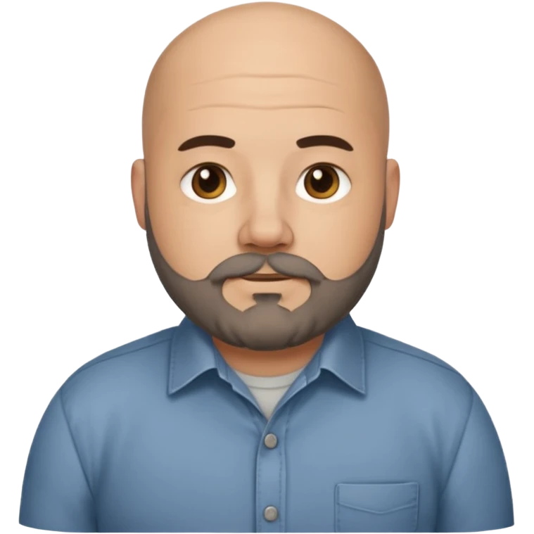 Mid-30s Bald chubby professional man with bushy black and grey beard, wearing a button down shirt emoji