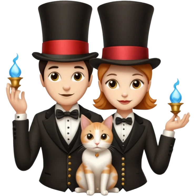 magician couple and their pet cat emoji
