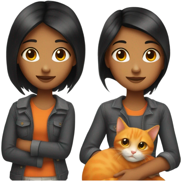 Black hair girl with orange cat emoji