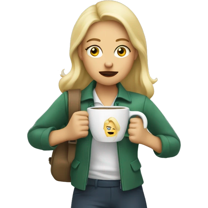 lady with blonde hair drinking coffee on school rad patrol looking exhausted emoji