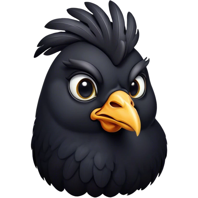 Cinematic Noble Black Chicken Portrait Emoji, Poised and regal, with a compact, sturdy build and a glossy, well-groomed pure black plumage, deep-set soulful beady eyes, Simplified yet sharp and sophisticated features, highly detailed, glowing with a soft, dignified glow, high shine, intelligent and alert, stylized with an air of mysterious elegance, focused and attentive, soft glowing outline, capturing the essence of a watchful and confident fowl, so majestic it feels as though it could strut out of the screen with effortless authority! emoji