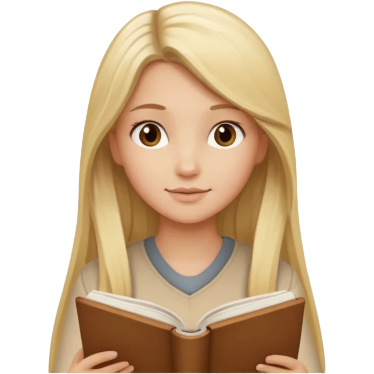 Blonde girl with long hair reading a brown book, beige set  emoji