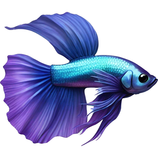 Pretty iridescent long fin betta fish blue and purple facing left realistic emoji
