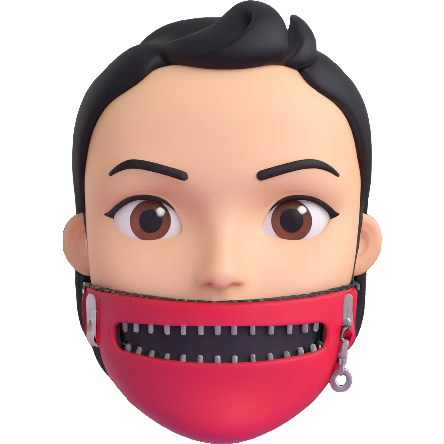 a face with a zipper across its lips, representing 'zip on lips' emoji