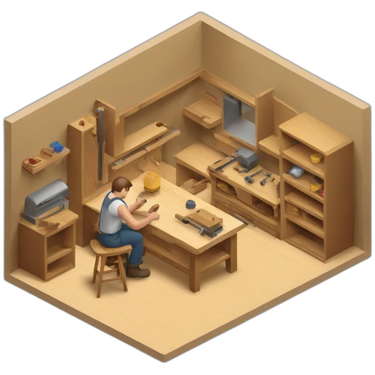 isometric fabricator working in woodshop emoji