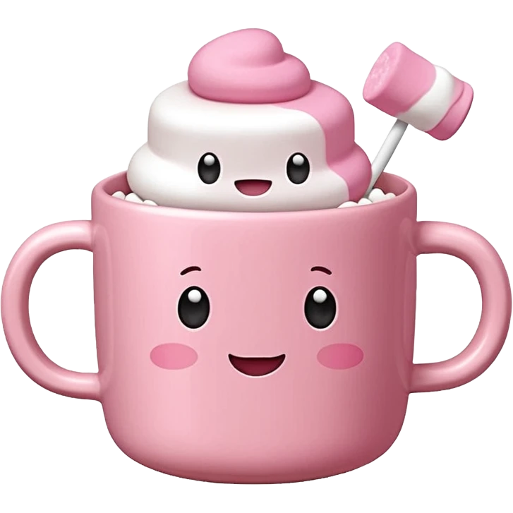 Kakao in pinker Tasse mit pink weißen mini marshmallow ohne Gesicht, ästhetisch emoji