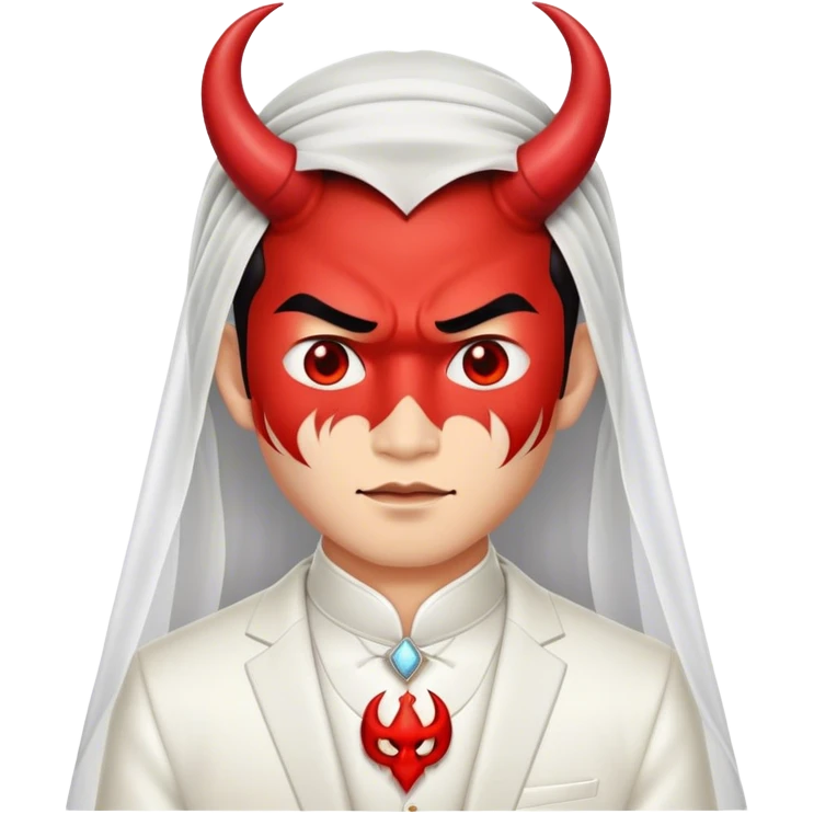 an asian male bride with the face of devil in wedding dress emoji
