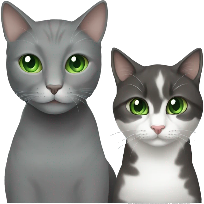gray cat with green eyes with a brunette girl with green eyes emoji