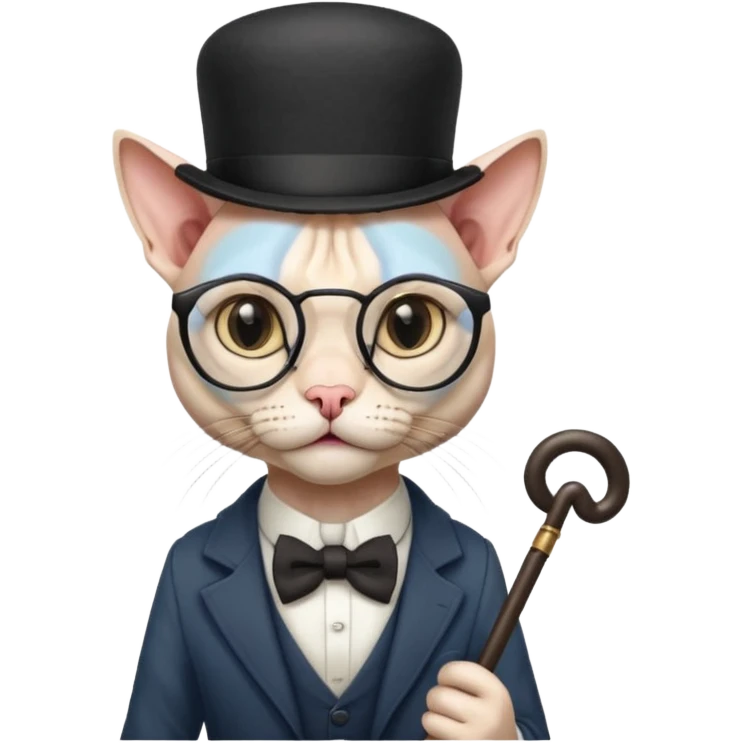 сделай кота сфинка в очках и шляпе и с тросточкой emoji