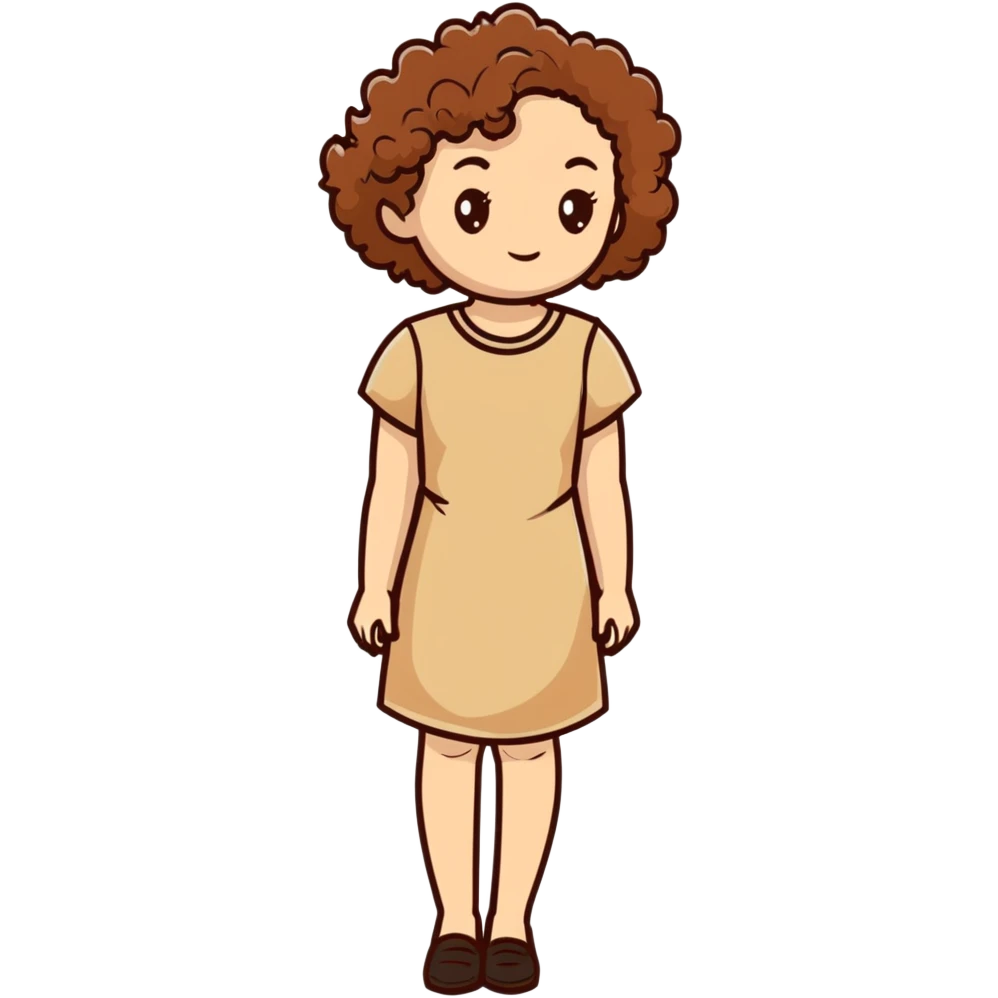 white woman with curly brown hair wearing a beige dress emoji