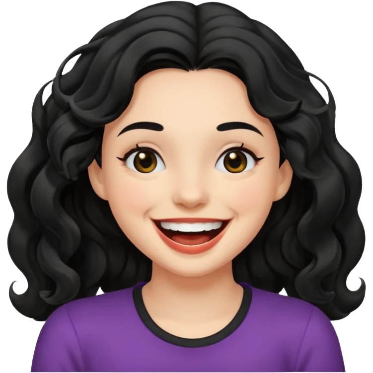 دختری با موهای مشکی مواج و چشم های سیاه در حال شوخی کردن emoji