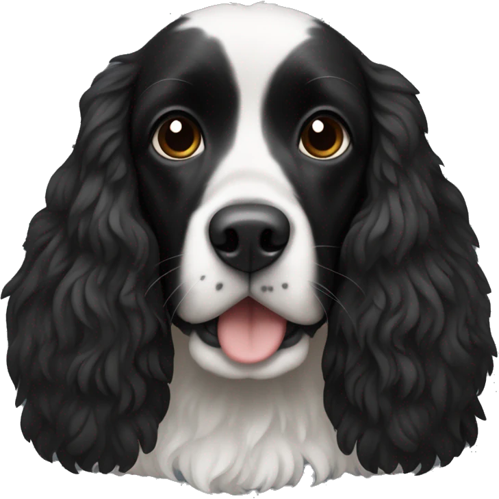 Small completely black spaniel with black fur on his whole face and white fur only on his chest emoji
