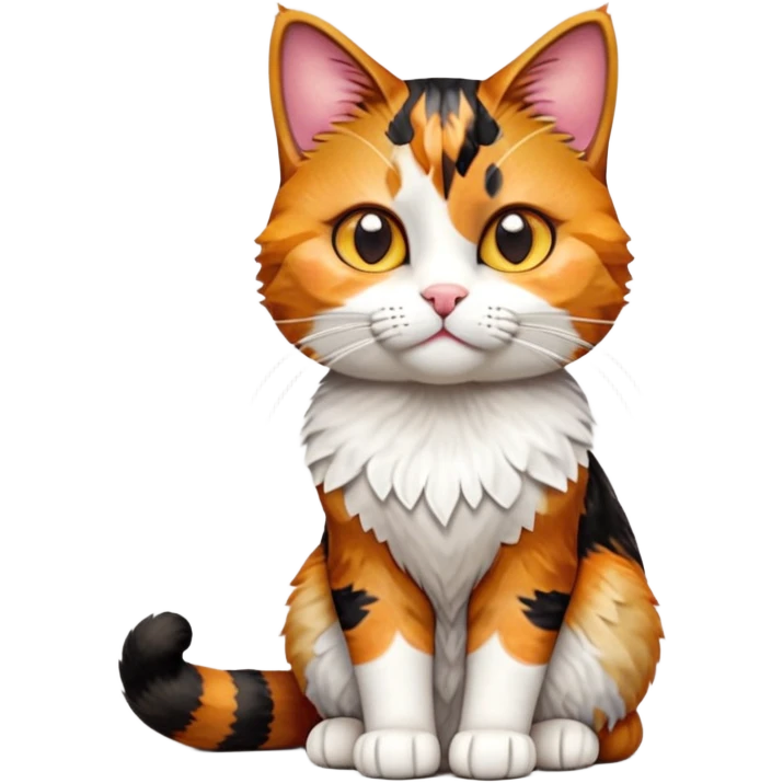 cinematic-[calico tabby cat]-realistic-full-body-sitting-emoji,-tail-curled-playfully-around-its-paws, cinematic-cute-calico-cat-portrait-emoji,-head-tilted-playfully-with-sparkling,-inquisitive-eyes-and-a-charming-patchwork-fur-of-orange,-black,-and-white,-simplified-yet-irresistibly-adorable,-highly-detailed,-glowing-with-a-warm,-invit (3) emoji