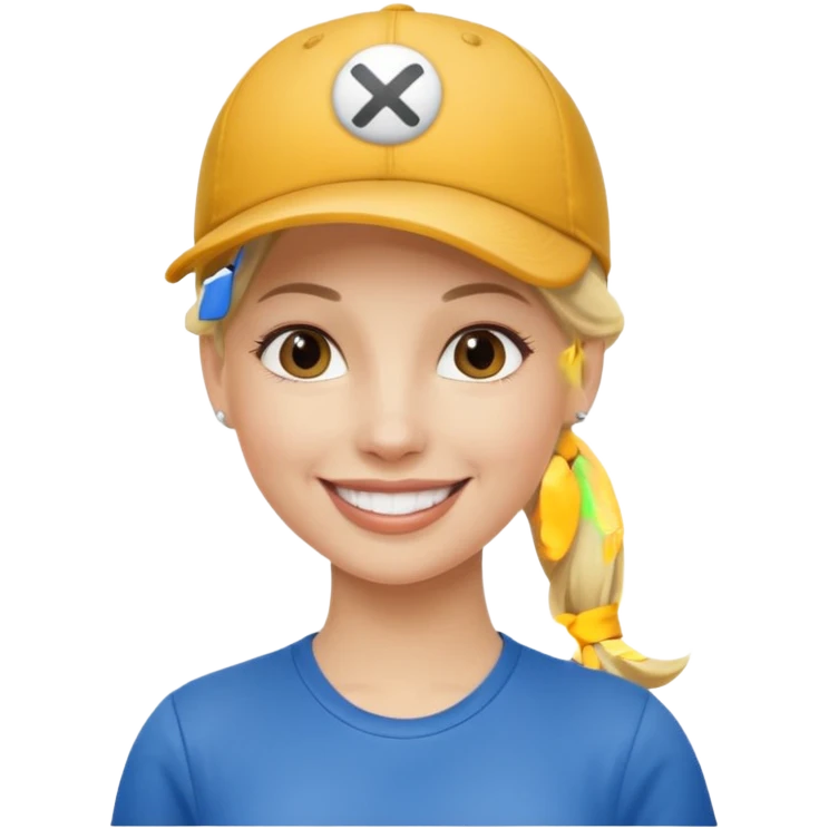blond woman, pony tail, ball cap emoji