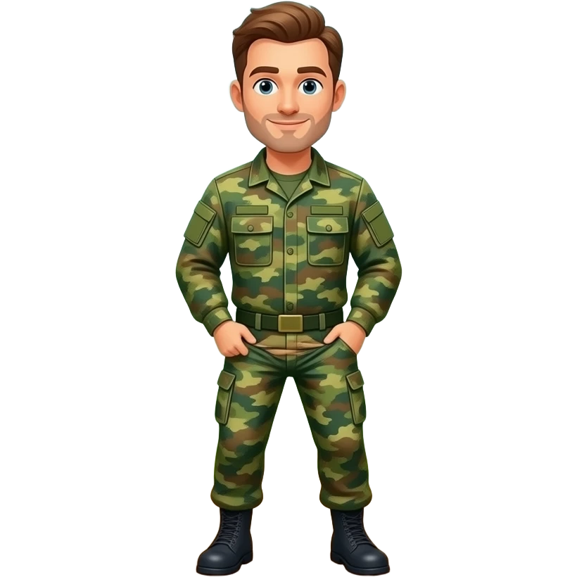 A man in marine camo pooping in the woods with his trousers down to his ankles emoji