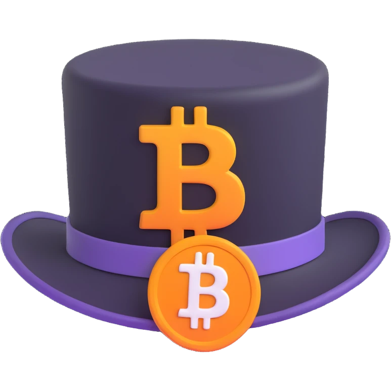 top hat emoji with Bitcoin logo badge and subtle trading chart lines blending classical and crypto aesthetics emoji
