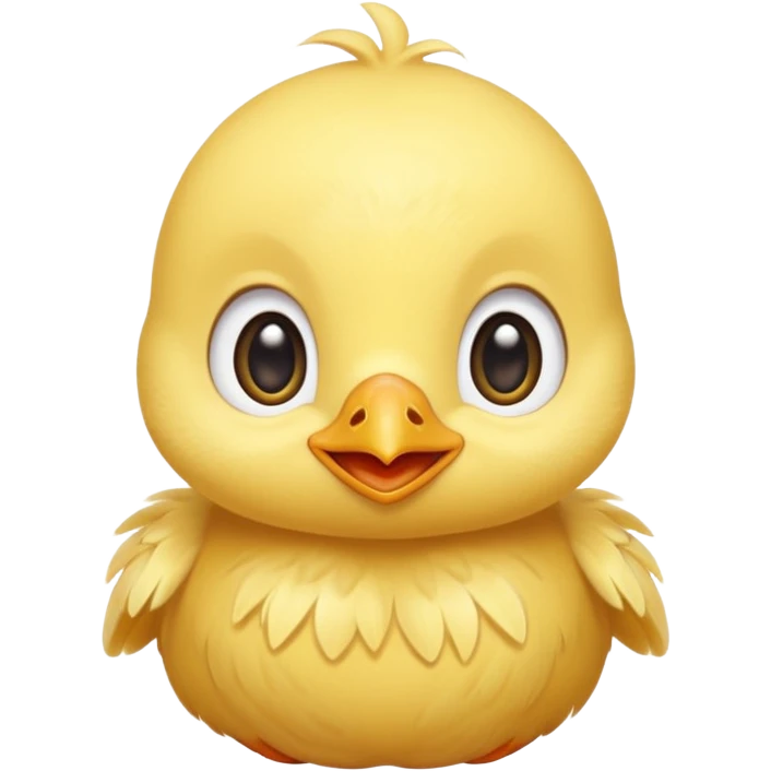 Cute baby chick named Lex, smiling with big shiny eyes, soft yellow feathers, round head, very adorable emoji style emoji