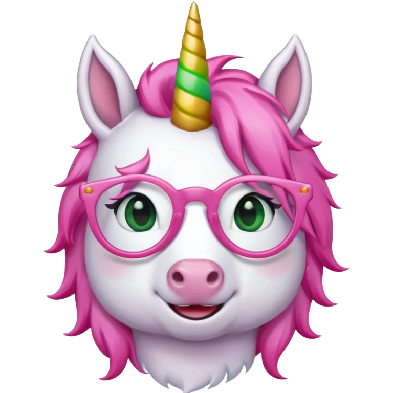 unicorn with green glasses and pink hair emoji