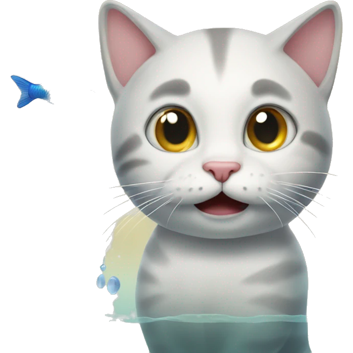 Cat trying to catch a fish from aquarium  emoji