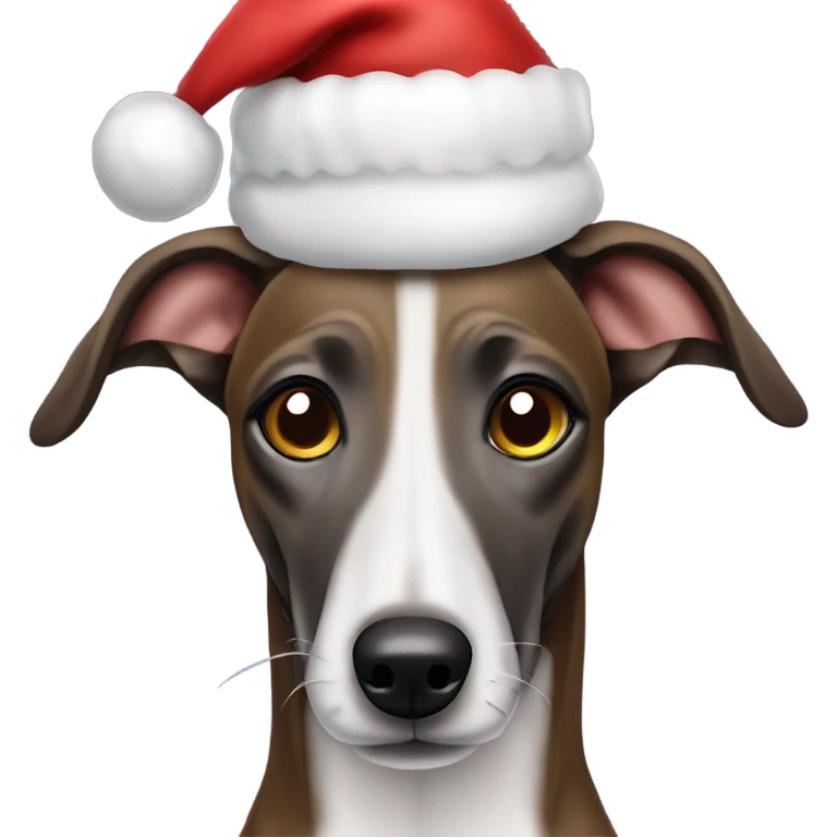 Brindle greyhound wearing Santa hat emoji