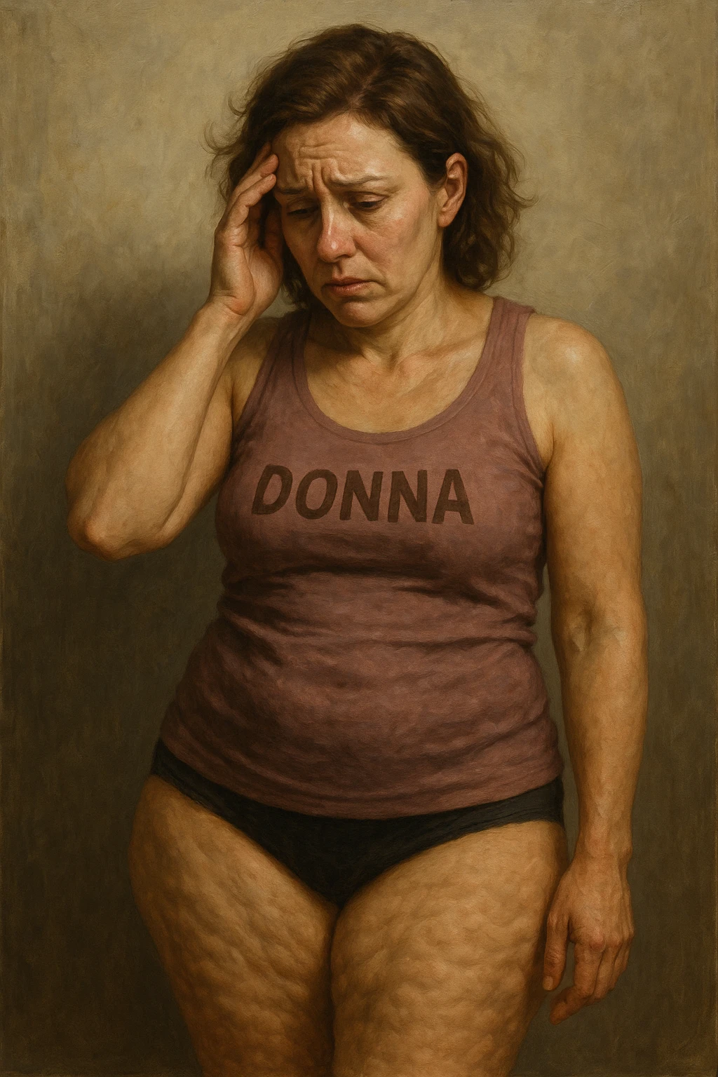 dONNA CON tanta cellulite disperata e stanca della sua condizione emoji