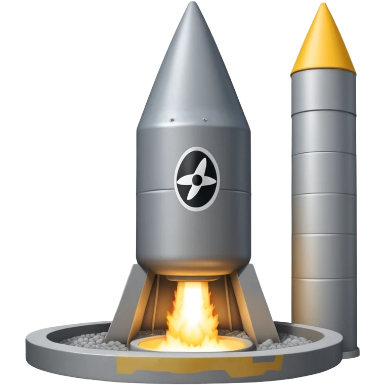 grey missile silo hatch open, and the top two thirds of a white nuclear missile launching out of the silo is shown emoji