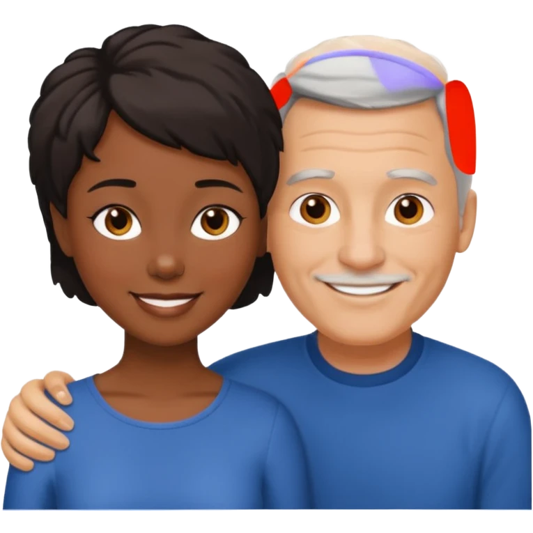 mixte couple black girl  with short hair , dark haired older white man emoji