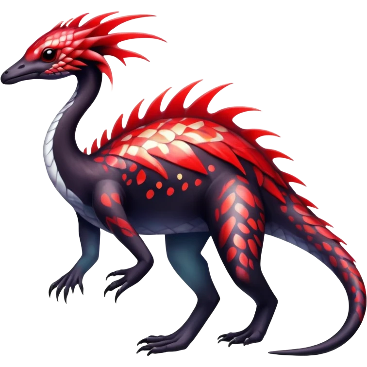 a translucent black red white iridescent ethereal tropical edgy vernid-fionbri-creature with splash patterns full body emoji