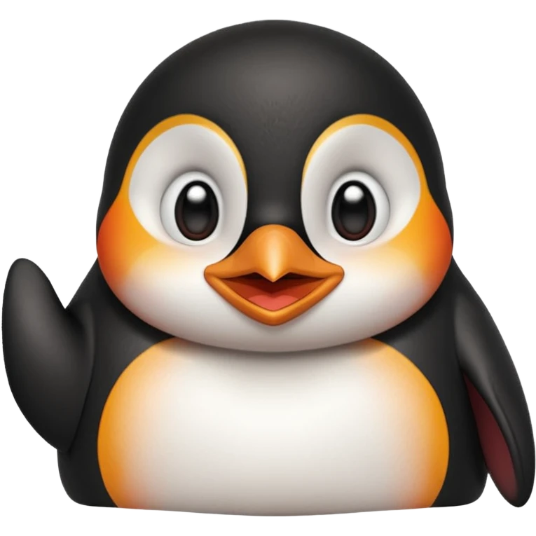 A pingüin with big red cheeks and large blinking eyelashes and hands on cheeks and smile emoji