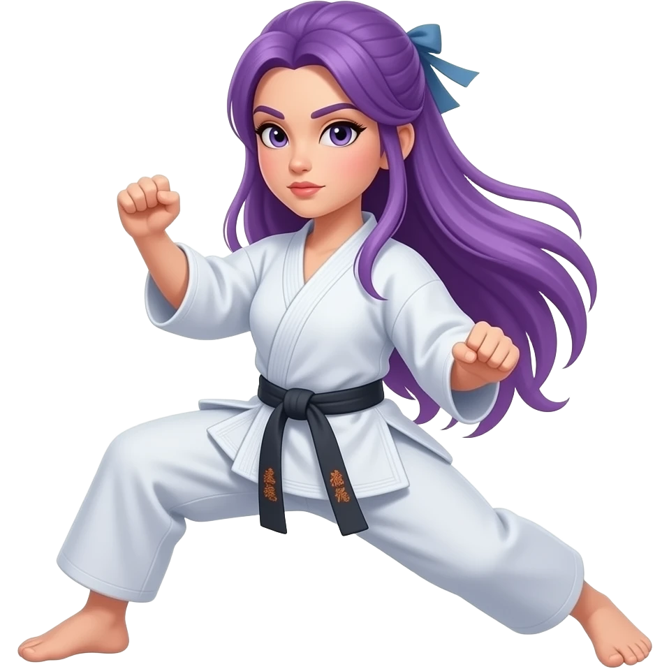 sexy girl with long purple hair is doing martial arts emoji