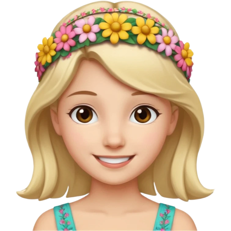 Girl wearing floral headband and smile emoji