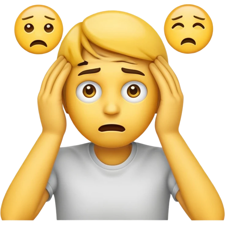 emoji showing stress with hands on head, wide eyes, tense mouth, yellow face emoji