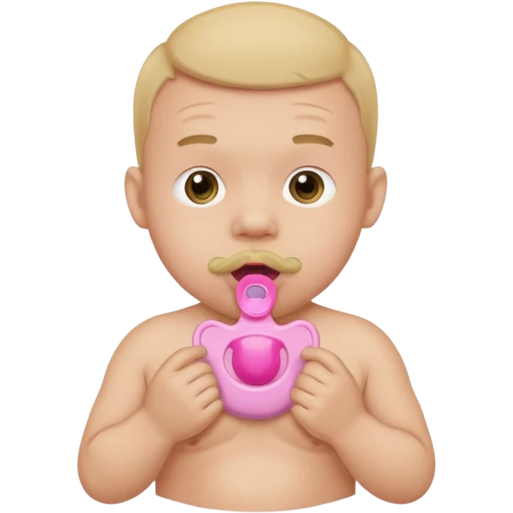 A grown man wearing a diaper with a pink pacifier in his mouth. emoji