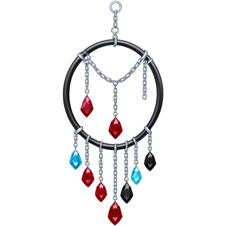Epic Hanging suncatcher, threads and chains with shiny sparkly with ruby-gemstones and obsidian-gemstones,  emoji