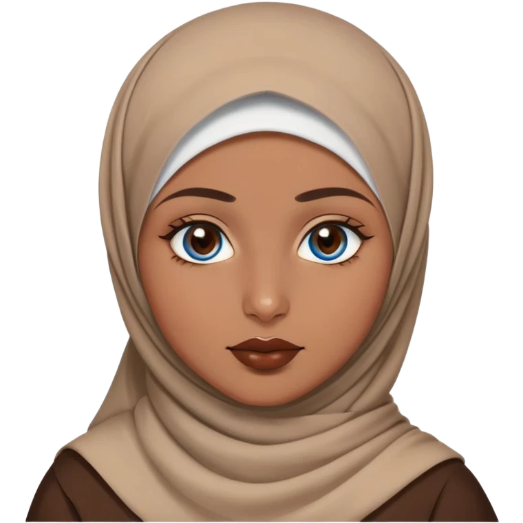 Turkish beautiful finish Konya girl blue eyes with brown beige hijab islamic dress and had on her hand brown color lipstick emoji