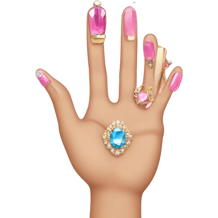 Middle finger with sparkly pink nail and jewelry emoji