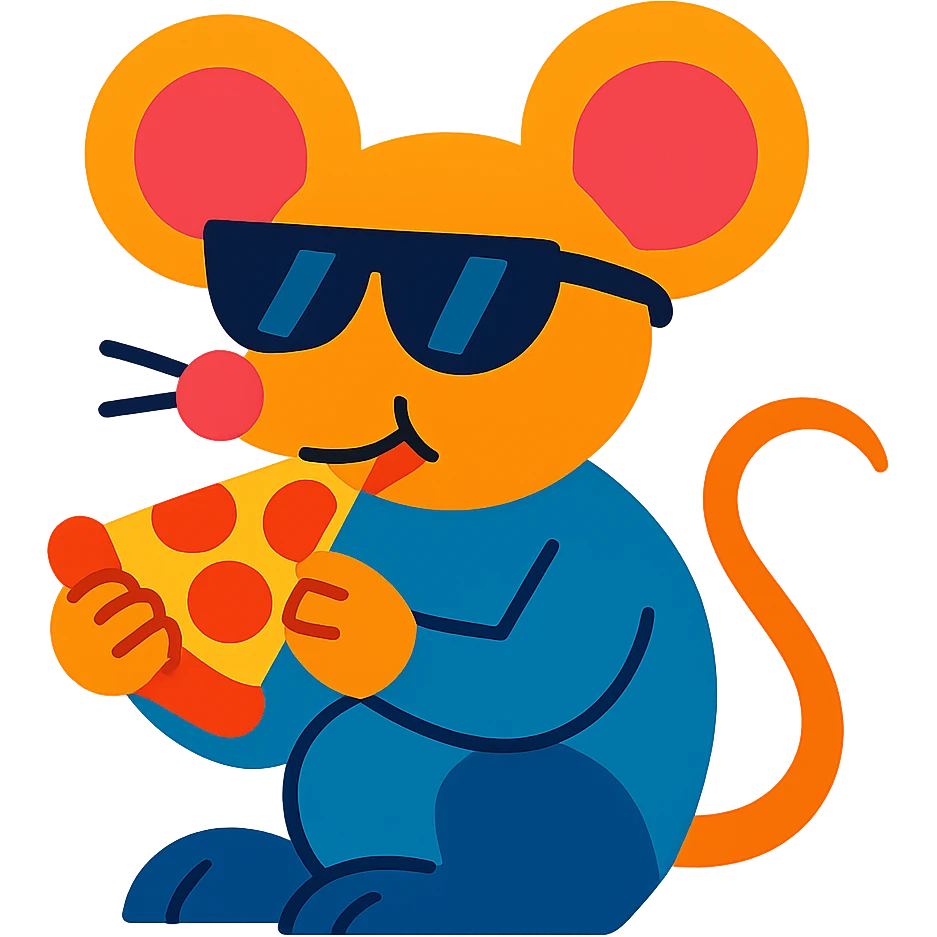 mouse wearing sunglasses eating a pizza emoji