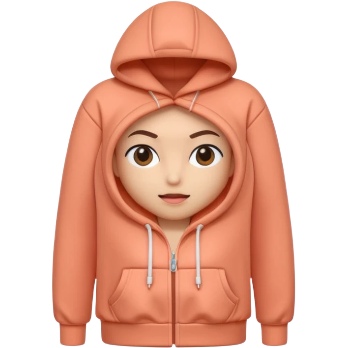 A 3D cartoon peach-coral hoodie with soft folds, drawstrings, and a casual fit, isolated plain background, Memoji-style. emoji
