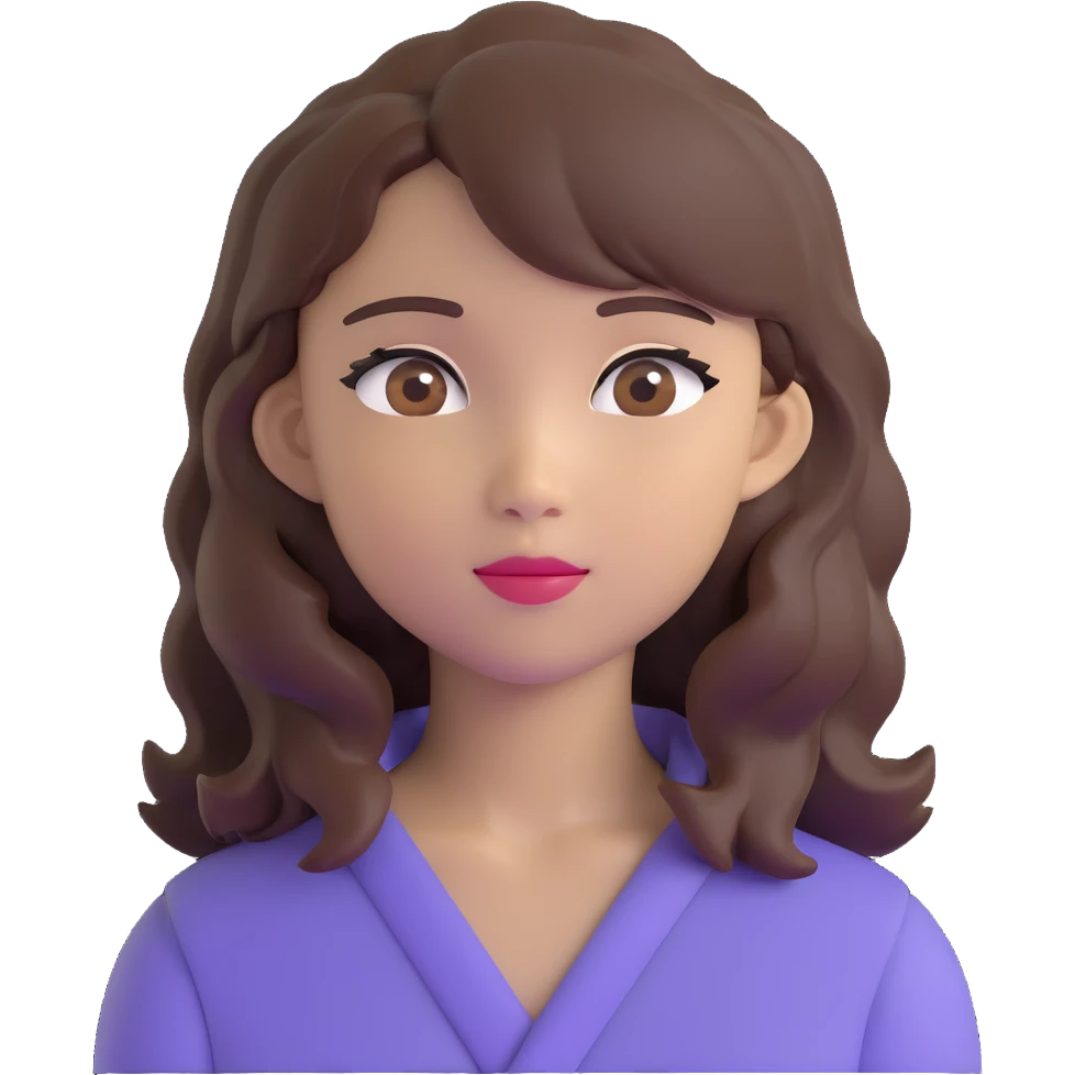 portrait of an Asian girl with medium brown wavy hair and brown eyes, paler skin tone emoji