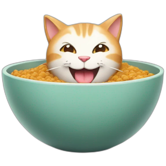 Happy cat with bowl in mouth emoji