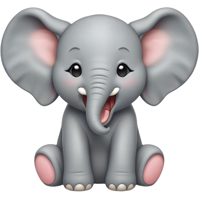 Cinematic Cute Yawning Baby Elephant Portrait Emoji, Head tilted slightly with a dramatic, wide-open yawn, showcasing a soft, downy gray hide with oversized drooping ears, round eyes barely open in drowsy contentment, Simplified yet irresistibly adorable features, highly detailed, glowing with a soft, cozy glow, high shine, relaxed yet expressive, stylized with a touch of gentle whimsy, bright and endearing, soft glowing outline, capturing the essence of a sleepy yet affectionate baby elephant, so drowsy it feels like it could stretch out of the screen and curl up for a nap! emoji