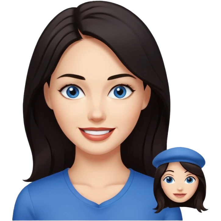 smiling woman with dark hair and blue eyes, inspired by Megan Fox emoji