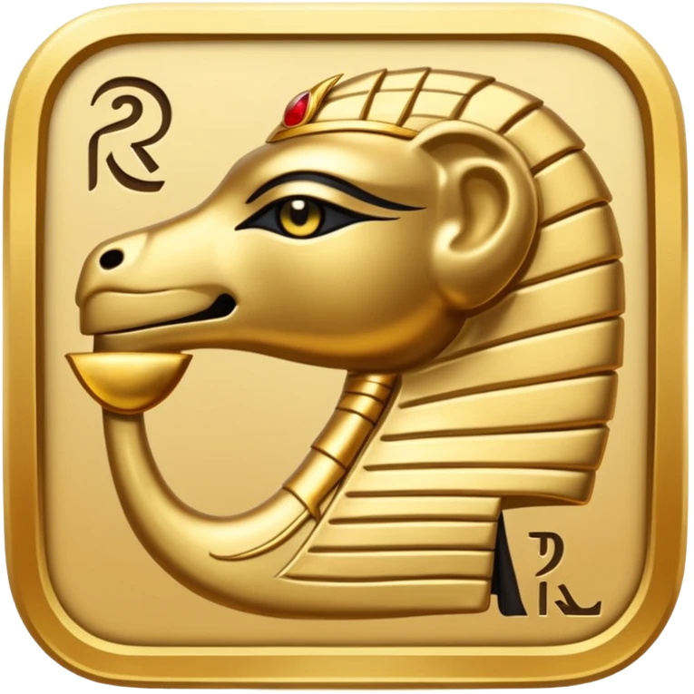 Discord emoji featuring the text "RA Silkroad" in Ancient Egyptian style, hieroglyph-inspired letters, golden shiny colors, cartoonish, small and clear, perfect for emoji use.
 emoji