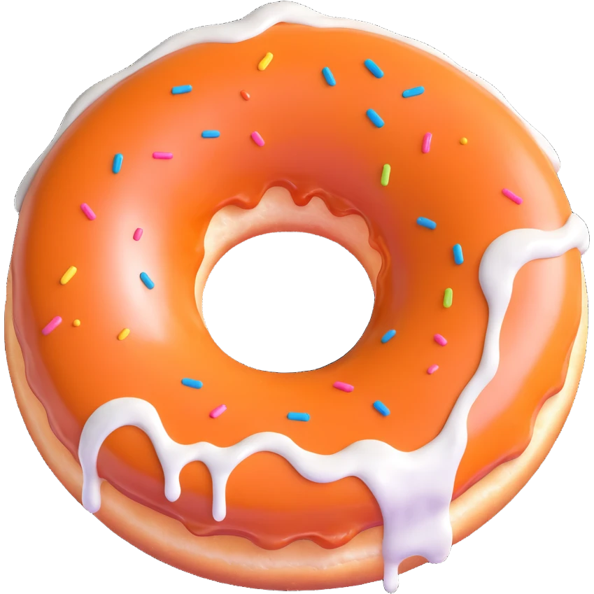 Make the donut's face look exhausted (not sad), and have the white creme dripping out of the donut hole. Keep the 3D emoji style, preserve transparency. emoji