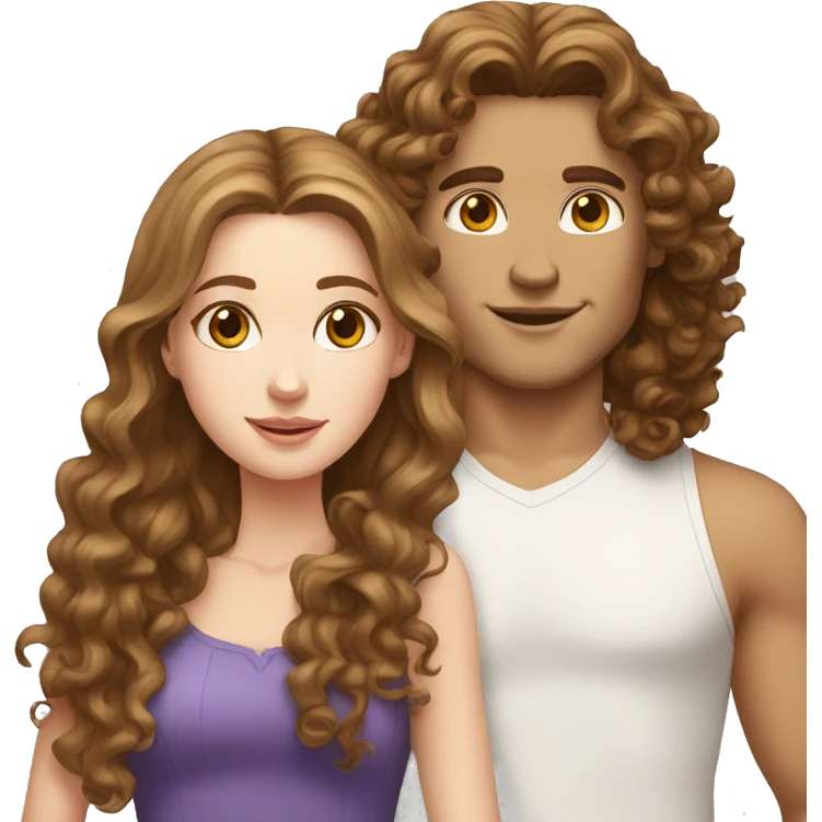 White girl with long brown hair and white guy curly brown hair emoji